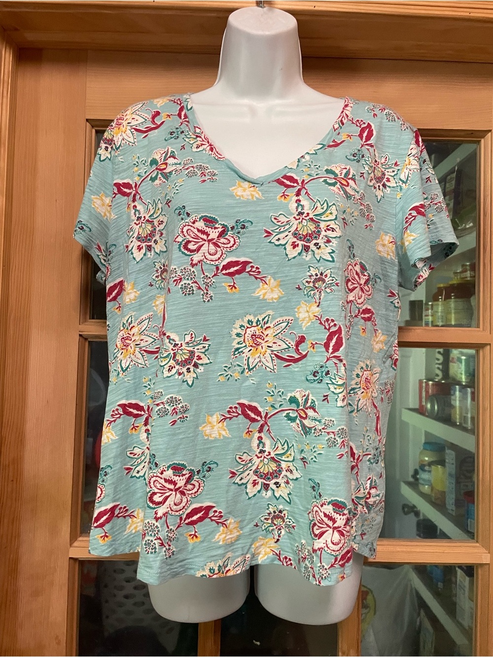 V-Neck Mint Green Floral Short Sleeve Tee Purchased from Kohls